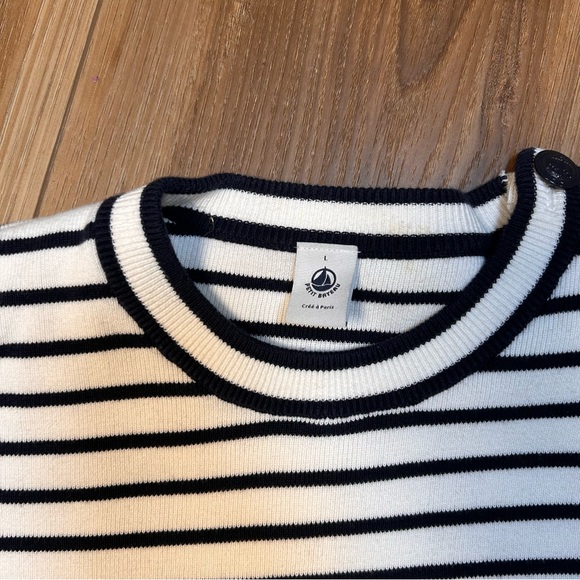 Petite Bateau striped crew neck sweater size large Parisian nautical preppy - Picture 5 of 9